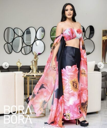 NEW NWT L'ATISTE 2 piece set outfit floral pants and caped tube top sz M