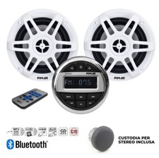 RADIO STEREO BARCA MARINO BLUETOOTH-USB KIT CON 2 CASSE 150-WATT ACCESSORI