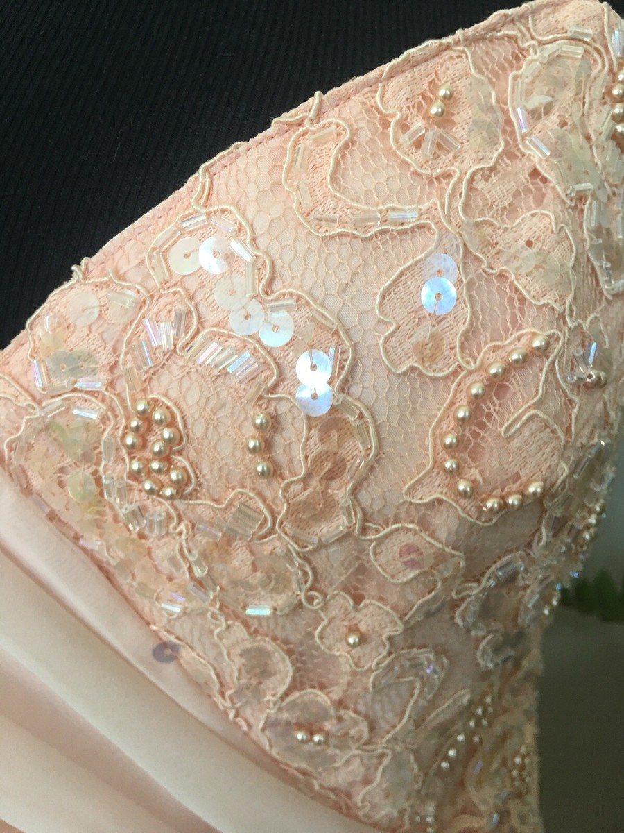 Tadashi Peach Sequin Faux Wrap Chiffon Sleeveless Dress Size 4 EUC