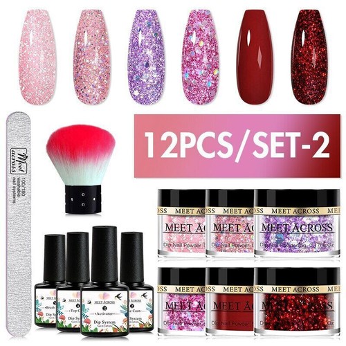 8/12/16PCS Glitter Pink Nude Nail Dipping Powder Set No Lamp Cure Decoration - Imagen 41 de 53
