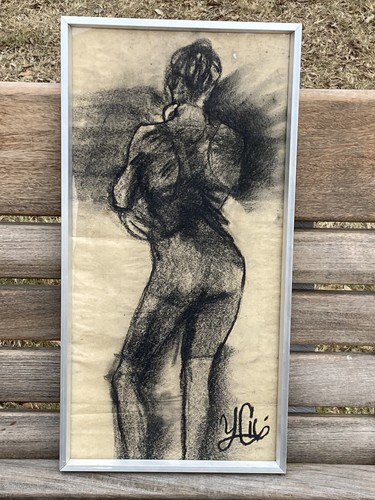Dessin Antique Vintage Original Charbon-Figurine-Femme-Signée - Photo 4 sur 24