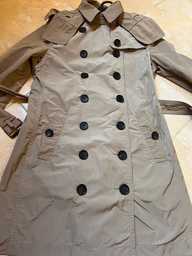 Abrigo de lluvia Burberry Brit talla 10 con capucha marrón caqui gabardina Mac abrigo con cinturón mediano - Imagen 13 de 14