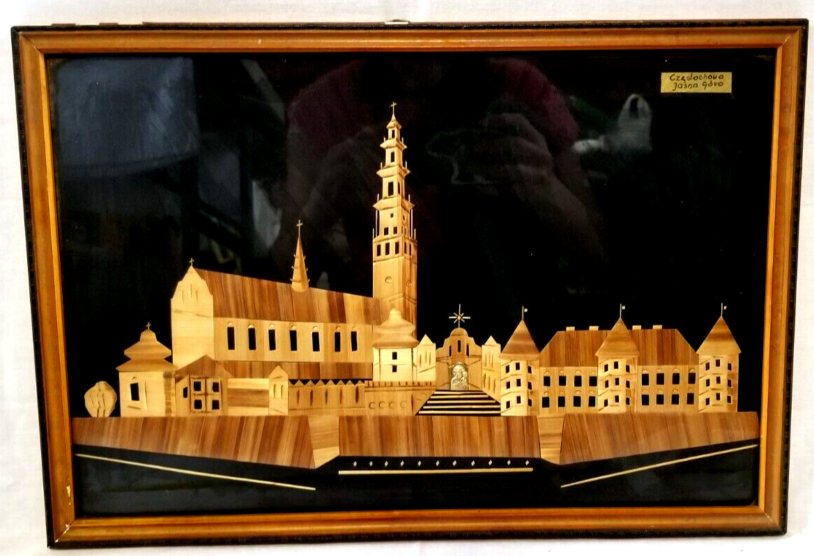 Jasna Góra Monastery Częstochowa Poland Frame Marquetry Wood Silhouette 13 x 19"