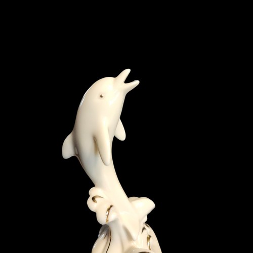 Trio of Lenox Figurines 4" Dolphin 2.5" Elephant 2.25" Swan Ivory 24K Gold Trim - Picture 11 of 14
