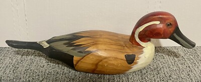 Vintage Duck Decoy Hand Carved Painted Wood 16'' Northern Pintail Figure