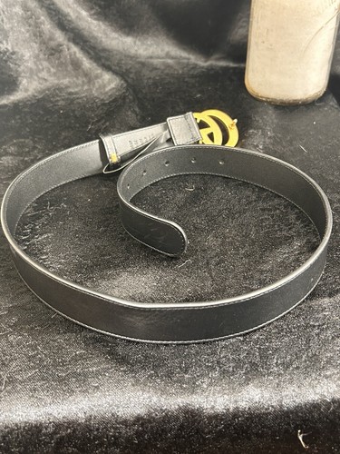 Authentisch Gucci schwarz Glattleder schmal Signatur Doppel G Schnalle Gürtel 75/30 - Bild 3 von 7