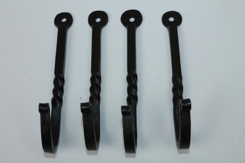 4 HAND FORGED 5" WROUGHT IRON BLACKSMITH HOOK Kitchen Rack Wall Bag Key Hanger - Picture 5 of 5