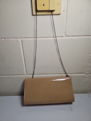 Olga Berg Shiny Vinyl Nude Clutch Handbag Women's Small Bag Evening Purse - Picture 3 of 10