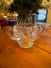 Vintage Clear Glass Sugar Bowl - Willow Leaf Design 