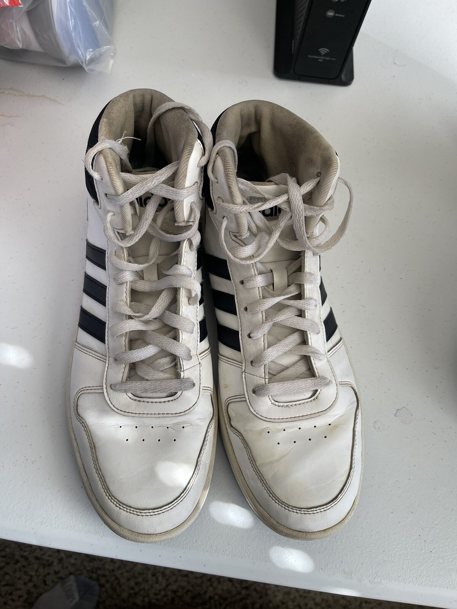 Adidas Hoops 2.0 Mid White W/ Black Stripes Size 11.5 Men