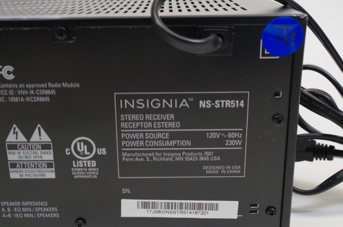 Insignia NS-STR514 - 200 Watt 2 Channel AM FM Stereo Receiver Tested No Remote - Picture 5 of 5
