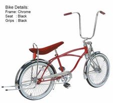 GENUINE VINTAGE 20" LOWRIDER BICYCLE IN CHROME WITH 20" 72 SPOKE STEEL WHEELS.