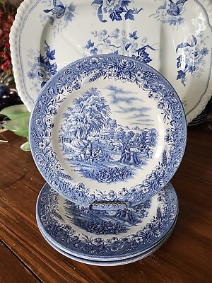 4 VTG Churchill Blue Transferware Staffordshire ''Harvest '' 10.3/4'' Dinner Plate