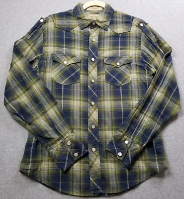 Sonoma Button Up Shirt Men s Small S Blue Green Plaid Long Sleeve Western Cowboy