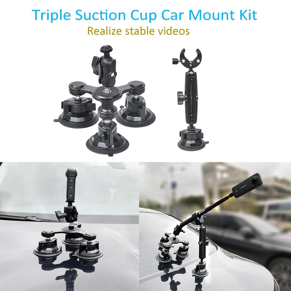 Heavy Duty Outside 4 Suction Cups 360 Camera Car Mount Kit for Insta360