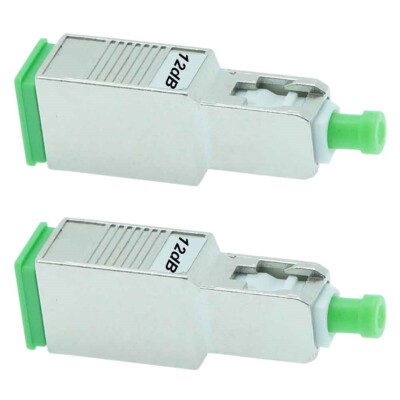 2x 12dB SC APC Connector Fiber Optic Optical Attenuator Single Mode Metal Green