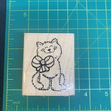 DOTS Rubber Stamp H188 Holly Kitten / Kitty Cat with Bow Square Wood Mount