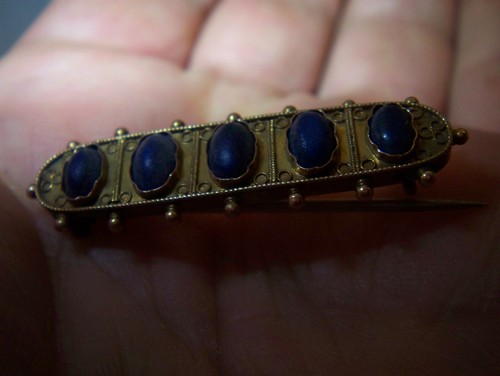 seltene Jugendstil Brosche 5 Lapislazulis 585/14kt-1890-1900 - Picture 8 of 10