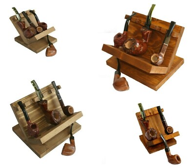 Wooden Pipe Holder Display Sloped 3 & 5 Seater Cherry Walnut Pipe