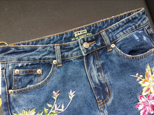 Neu Damen Blumen Vögel Stickerei High Waist Denim Hose Trousers Skinny Jeans - Bild 8 von 18