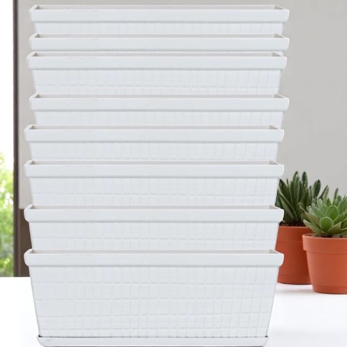 13" Cotton White Window Box Planter Lightweight Plastic Trough with Tray 2.9L - Picture 17 of 20