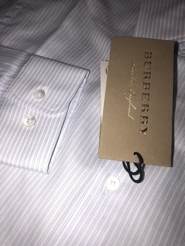 Burberry Seaford City Blue Striped Button Up Dress Shirt Slim Fit New S 38 15 - Picture 10 of 16