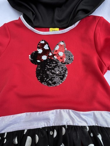 Disney Minnie Mouse Tutu Dress Hooded Red Black Sequin Girls Size Large (10/12) - Picture 2 of 7