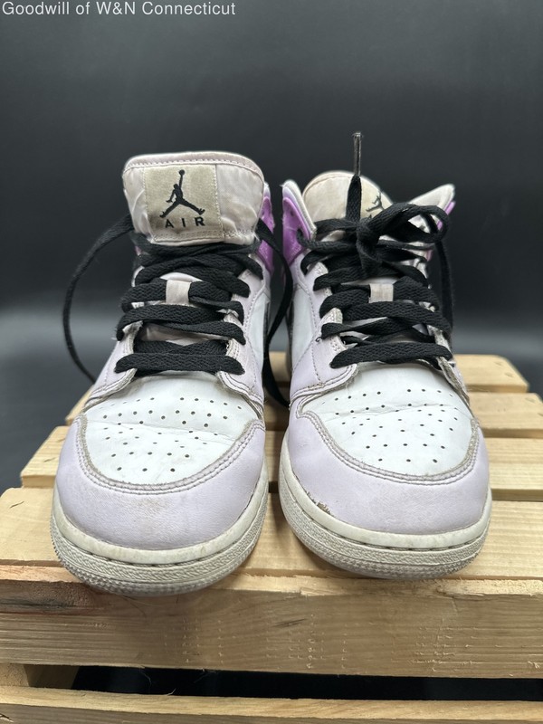 Nike Air Jordan 1 Mid GS Purple Mocha White Black Sneakers Size 6.5Y COA