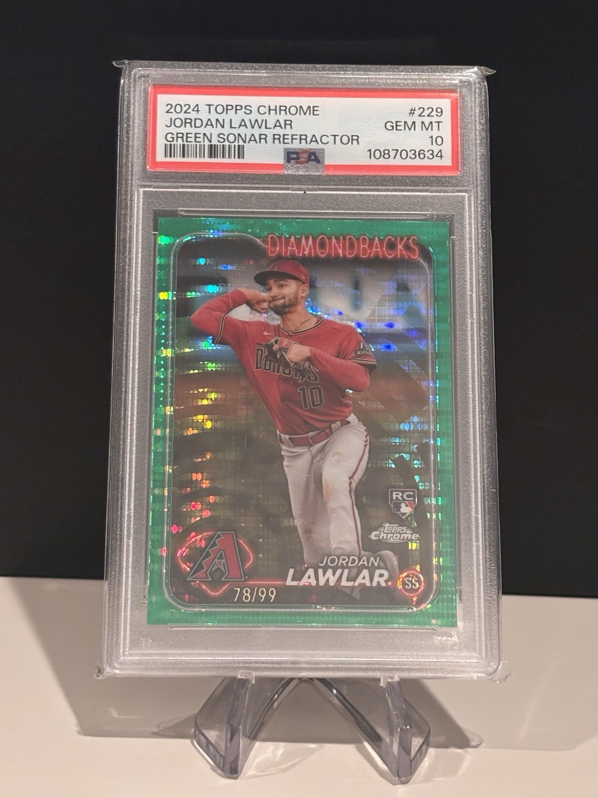 2024 Topps Chrome Jordan Lawlar 229 Green Sonar Refractor /99 GEM MINT PSA 10 RC