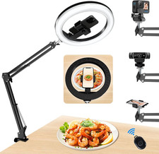 Overhead Phone Mount with Ring Light, 10    LED Selfie Light for Desk,With Stand