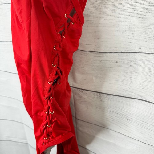La Blanca size Medium 8 10 Lace Up Grommet One Piece Swimsuit Bathing Suit Red - Picture 4 of 7