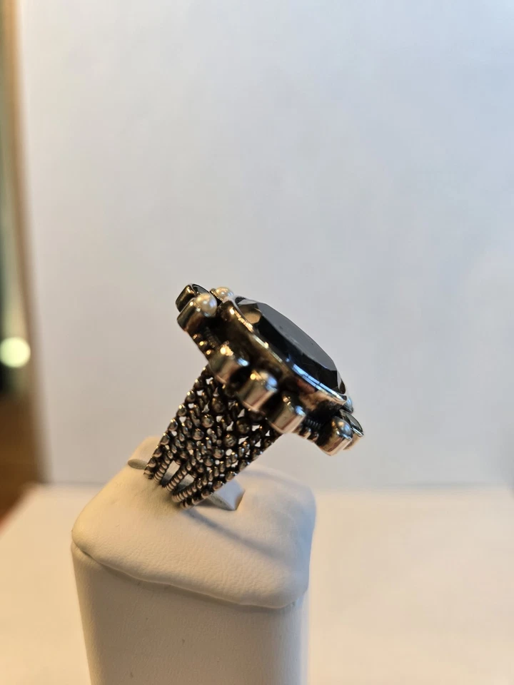 ANILLO PRASIOLITA ESTERLINA con Peridoto y Perla●TALLA 9.5 Foto 4 de 4