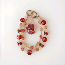 Lucky Cat Double-Strand Bag Chain   Pink Glass Bead Phone Charm, Coquette Kawaii