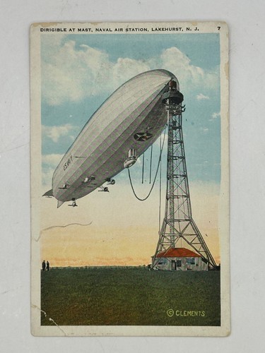 Postcard Dirigible at Mast Naval Air Station Lakehurst NJ New Jersey Clements