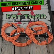 Guitar Cords Right Angle 20FT 1/4  Gold Jack Cables FAT TOAD Instrument AMP Wire