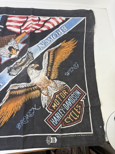 Vintage Harley Davidson Vintage Bandana Lot of 3 Eagle Rose Flag WORN AS IS - Picture 7 of 17