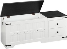 HOOBRO Wooden Toy Storage Bench, 120cm Storage Chest with Dual Drawers, Large