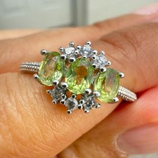 925 Sterling Silver Ring Oval Peridot 4x3mm Natural Gemstone Zircon Jewelry Gift