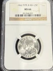 1962 Quarter Dollars Silver Coinage NGC MS-66