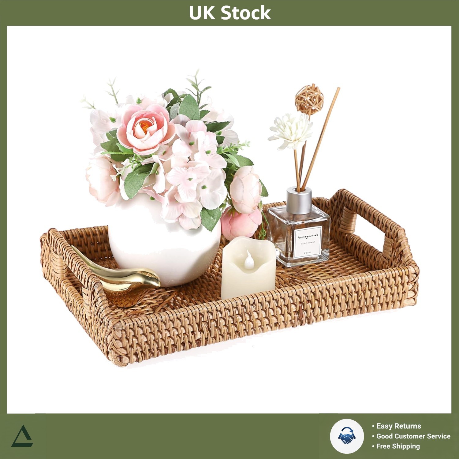 Chic Handcrafted Rattan Serving Tray Woven Desktop Organiser 31.5x21x6cm Qty 1