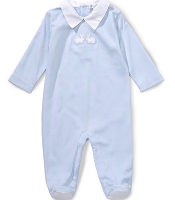 Kissy Kissy Baby Boy Pima Cotton Polo Collar Pique Twin Bunnies Footie, 6-9mo