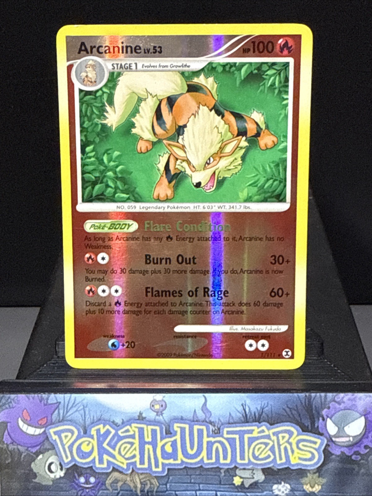 Pokemon Card Arcanine 1/111 Platinum Rising Rivals Rare Reverse Holo  LP