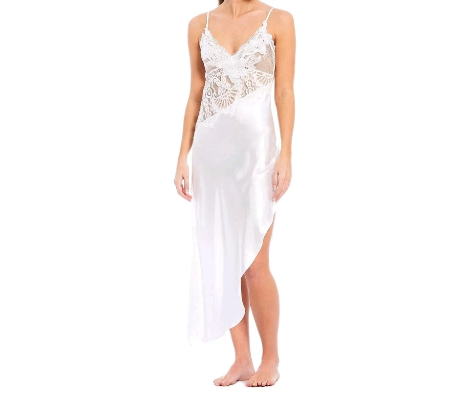 Camisón sin cordones Jonquil Diane Samandi blanco satinado encaje lencería nupcial transparente XS Foto 3 de 4