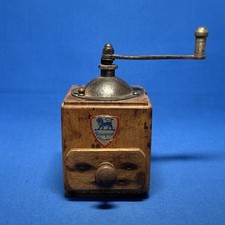 Vintage 1950s French Peugeot Freres Small Wooden and Metal Coffee Grinder