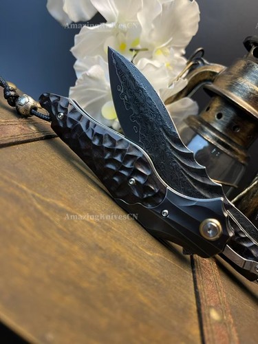 VG10 Damasco Caza Supervivencia Cuchillo de Bolsillo Aleta Ébano... - Imagen 14 de 18