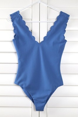 MARYSIA $359 Solid Blue Scallop One Piece Swimsuit Bathing Suit Size Small