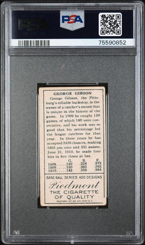 1911 T205 George Gibson Pirates PSA Authentic Piedmont 42 Back! - Picture 2 of 3