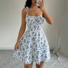Women'S Summer Floral Spaghetti Strap Beach Short Dress Womens Dresses Sundress
