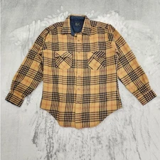 Vintage 70s JCPenney The Mens Shop Shirt Mens M Brown Blue Plaid Acrylic Flannel