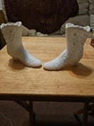 2 Vintage Fenton Milk Glass Daisy Button Boot White Milk Glass Shoe Figurine 4”